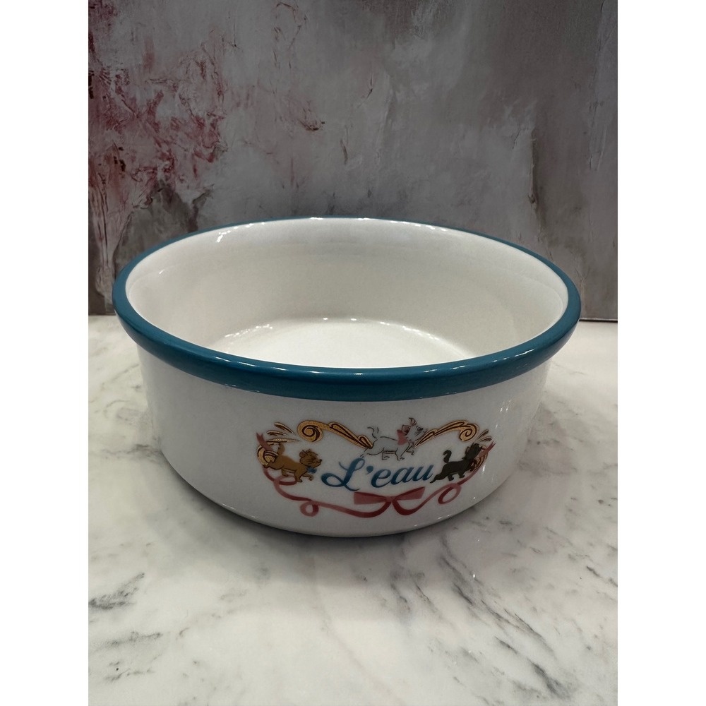 Disney Parks Lady and the Tramp L'eau Ceramic Pet Water Bowl White Teal 6in New